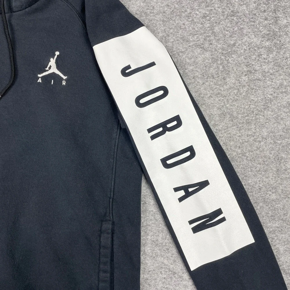 Jordan Pullover Hoodie Mens Medium Black Jumpman Block Sleeve Raglan 806031-010